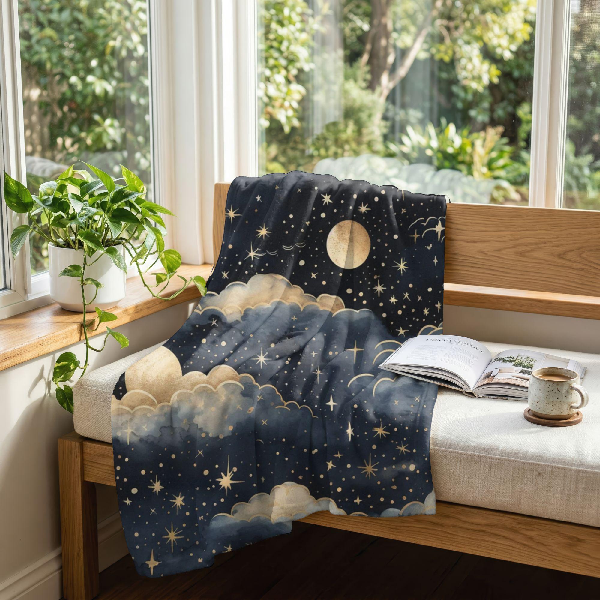 Celestial Moon Fleece Blanket – Stars & Clouds Sherpa Throw - Etsy