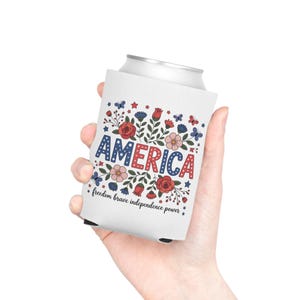 Patriotic Can Cooler for Independence Day Celebrations, BBQs, Fourth of July Party Favor, Summer Picnics, USA Pride Drink Sleeve