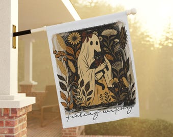 Heksengevoel, Happy Halloween-vlag, vlag spookhuis, decoratie Halloween, vintage halloween, decor halloweenfeest, halloweensfeer