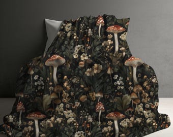 Mushroom Blanket: Vintage Cottagecore Style - Plush Sherpa Fleece