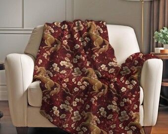 2026 Year of the Fire Horse Sherpa Fleece Blanket | Chinese Lunar New Year Decor