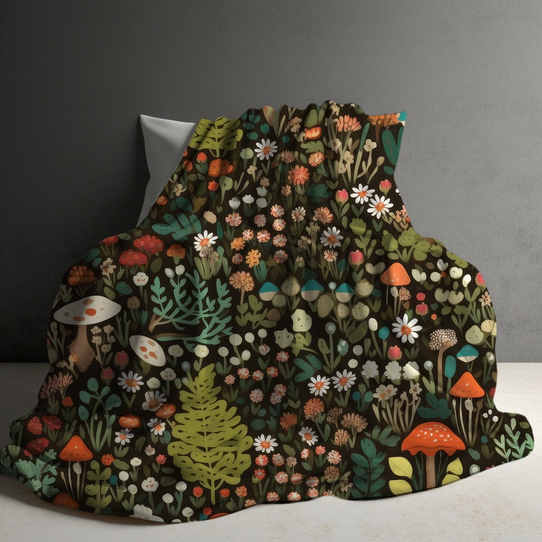 Mushroom Blanket, Cottagecore Mushroom Blanket, Mushroom Gift