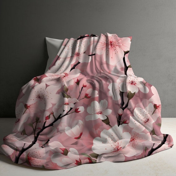 Spring Decor, Cherry Blossom Blanket, Sofa Throw, Bed Blanket