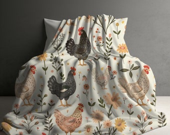 Chicken Blanket, Farm House Decor, Vintage Chicken Gift, Gift for Chicken Lover, Sofa throw, Chicken Gift, Farmer Gift, Cozy blanket gift