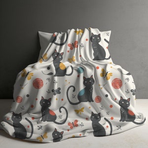 Cat Blanket, Cute Cat gift,  Black Cat lover gift, I love cats gift, cat mom gift, cute cat decor, cat blanket, cat mama gift, cat gift idea