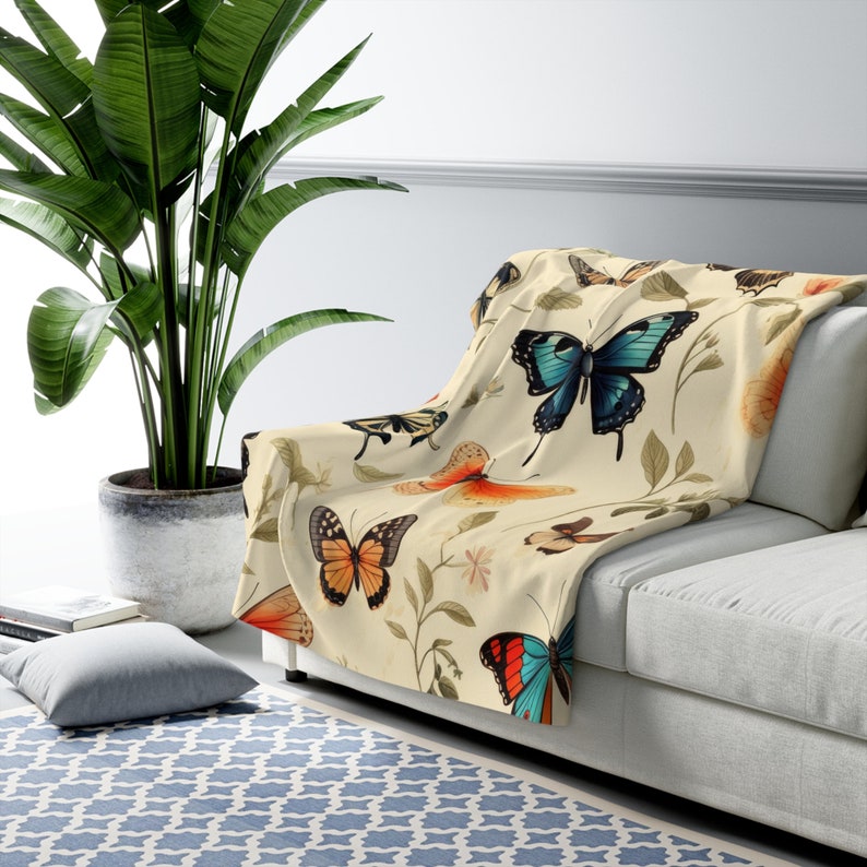 Cottagecore-deken, Cottagecore-deken, sherpafleecedeken, vlinderdeken, warme gezellige deken cadeau, bloemen vlinderdeken, warm cadeau afbeelding 7