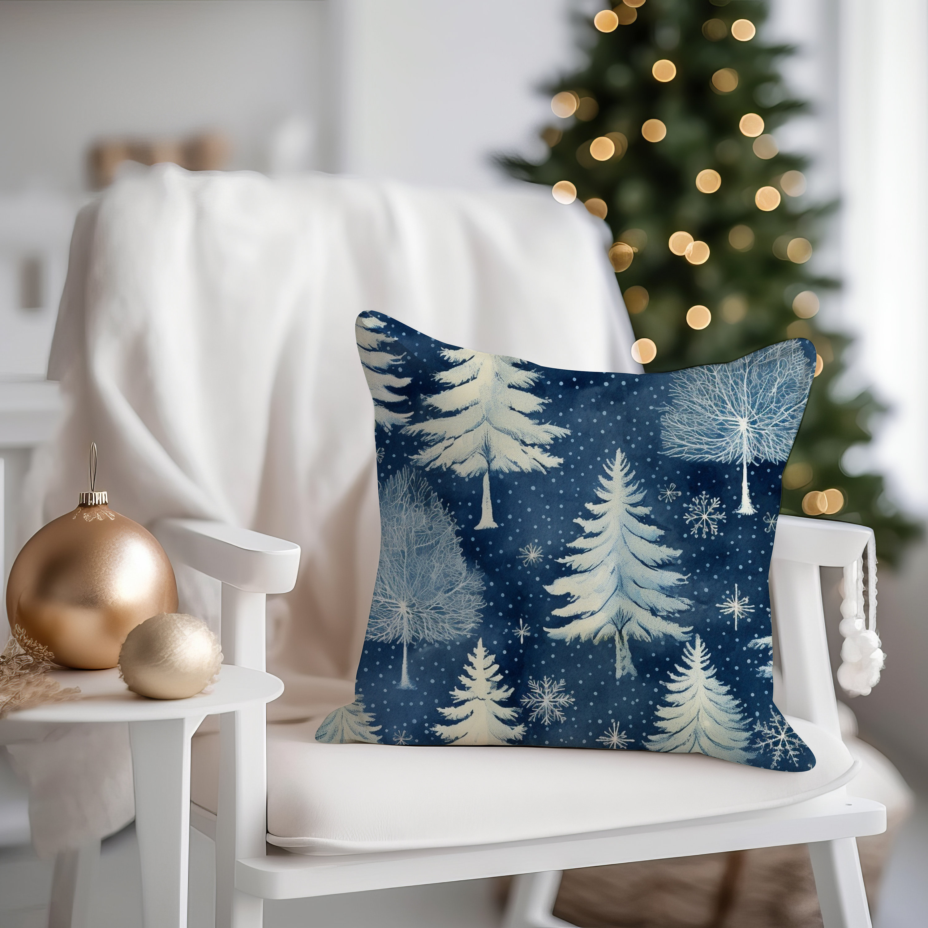 Blue Christmas Pillow Etsy