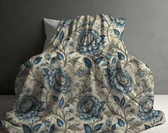 Vintage Floral Sherpa Fleece Blanket, Victorian Decor Gift for Her - Cozy Throw, Floral Bedding, Home Decor Accent, Winter Blanket