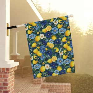 Garden Banner, Lemon Floral Flag, Citrus Decor, Summer Yard Flag, Lemon Gift, House Banner
