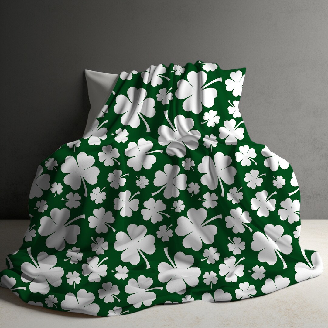 Saint Patrick's Day Gift, Shamrock Blanket, Lucky Clovers, Fourleaf