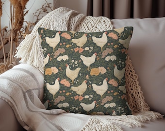 Cottagecore Chicken Pillowcase, Spun Polyester Square Pillowcase | Rustic Farmhouse Decor