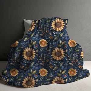Sunflower blanket, fall cozy blanket gift, gift for her, fall throw, sofa blanket, reading blanket, fleece blanket gift, sunflower decor