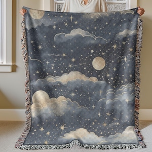 Woven Blanket, celestial tapestry, Celestial Moon, Blanket for bed, Sofa Throw, Cozy Blanket Gift, home decor, Cottagecore moon gift