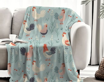 Spring Blanket, Chicken Blanket, Farm House Decor, Vintage Chicken Gift, Gift for Chicken Lover, Chicken Gift, Cottagecore decor, gift idea