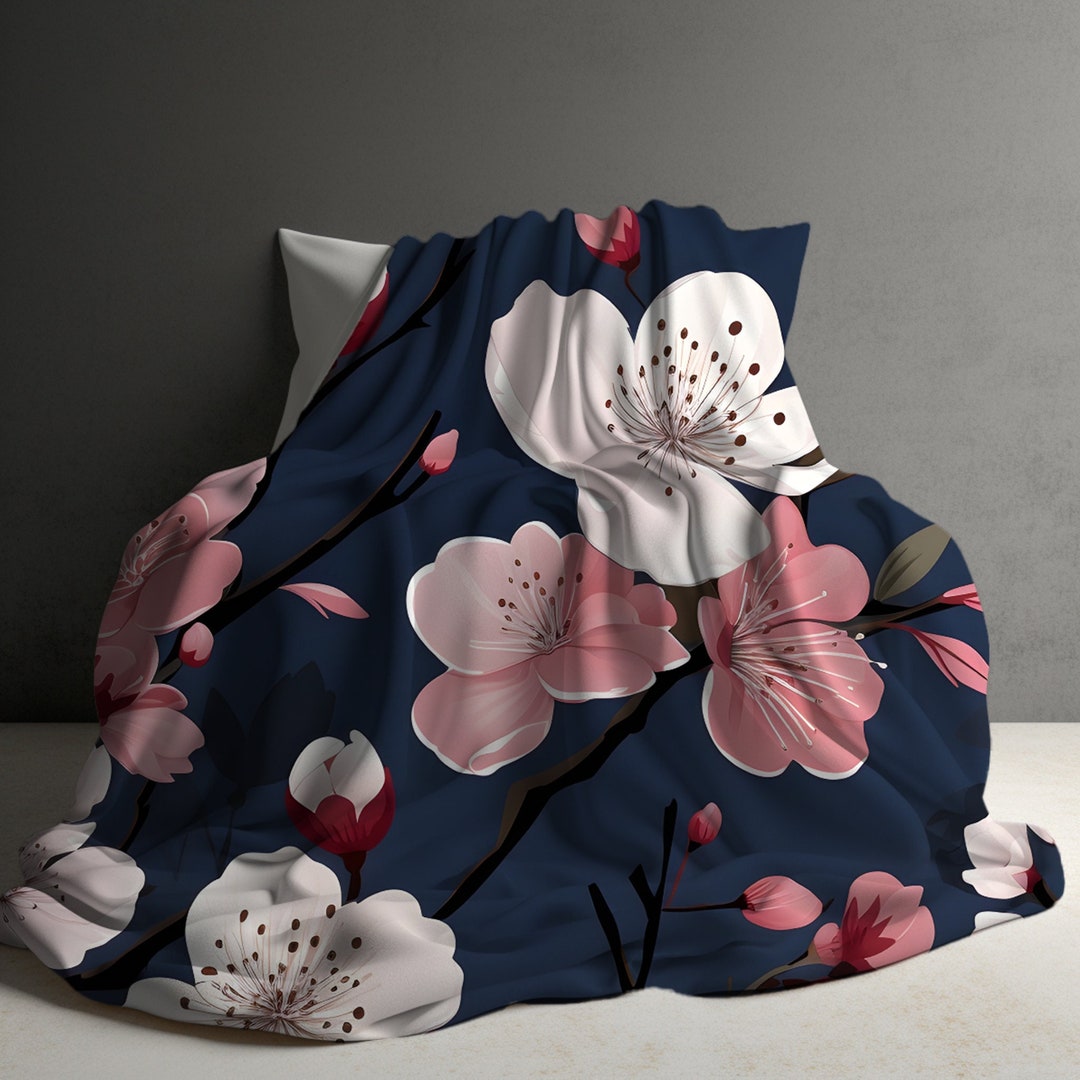 Cherry Blossom Blanket, Japanese Decor, Spring Decor, Sherpa Fleece