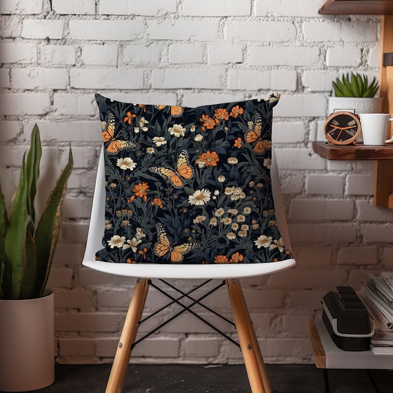 Cottagecore, butterfly pillows, marigold pillows, fall accent pillows, night garden butterfly, dark cottage core, halloween decor