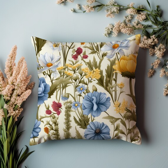 Wild Flower Throw Pillow, Floral Pillows, Farm house Pillow, Accent Pillow, Spring Pillow, Vintage Flower Pillow, Spring Decor, French decor