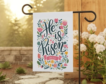 Easter House Flag, Easter He is Risen Christian Housewarming Gift Luke 24: 6-7 Yard Flag, Easter Gift, Garden Banner, Spring Outdoor Decor