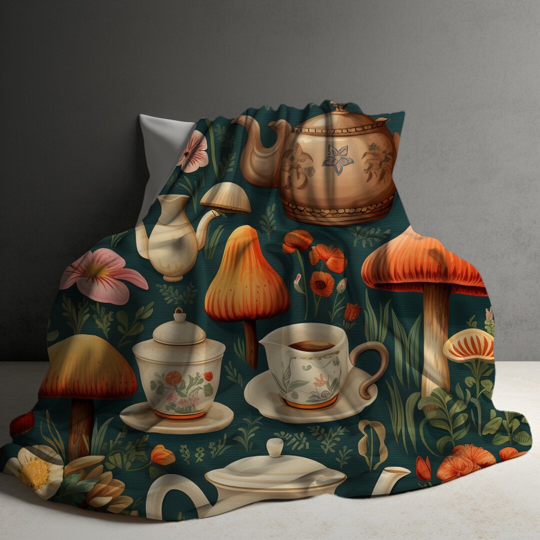 Mushroom Blanket, Cottagecore Mushroom Blanket, Mushroom Gift