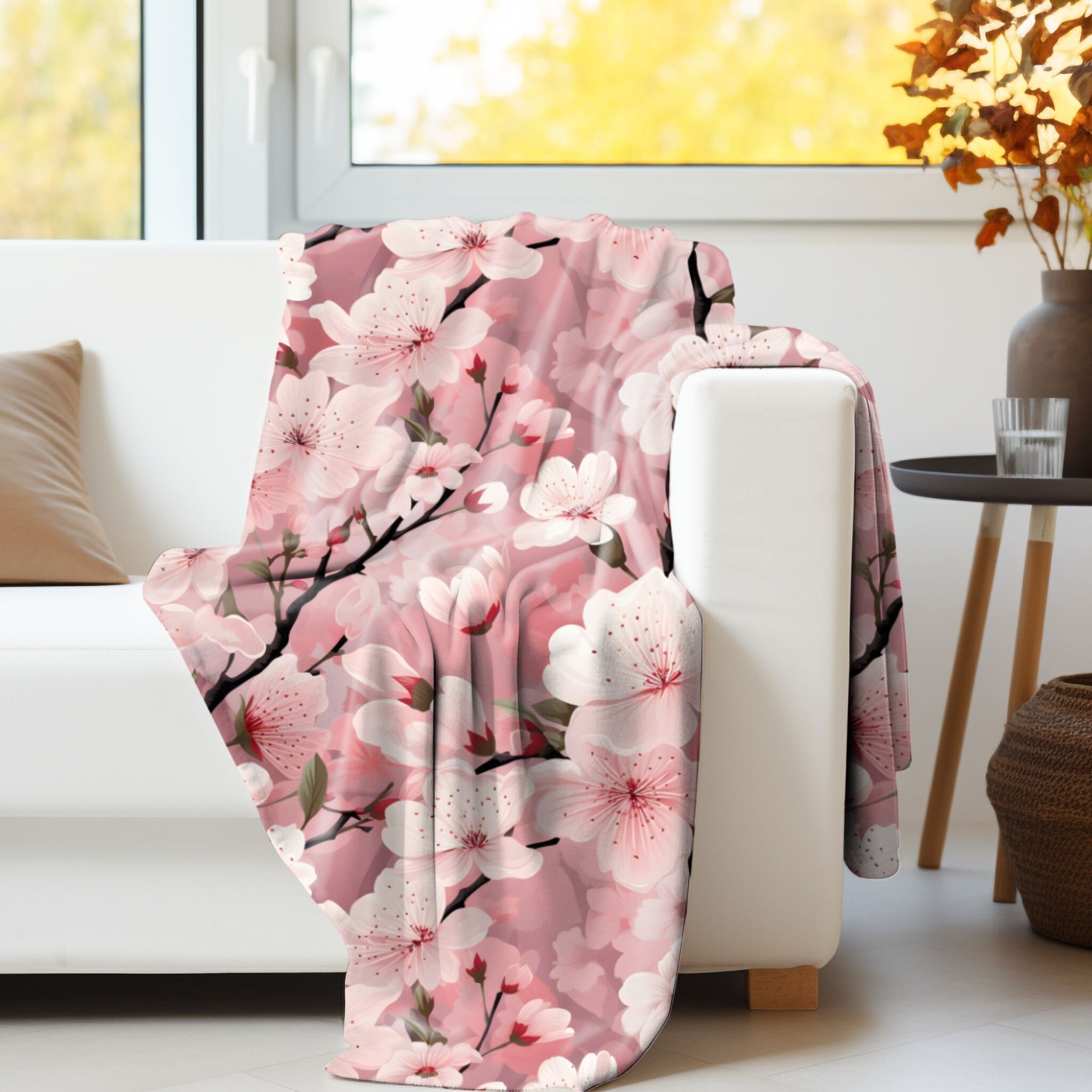 Spring Decor, Cherry Blossom Blanket, Sofa Throw, Bed Blanket