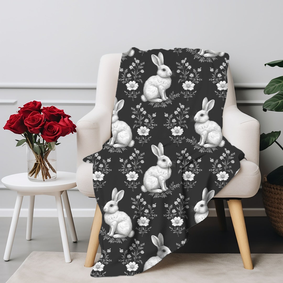 Spring Decor, Vintage Rabbit Blanket, Easter Decor, Cottagecore Decor