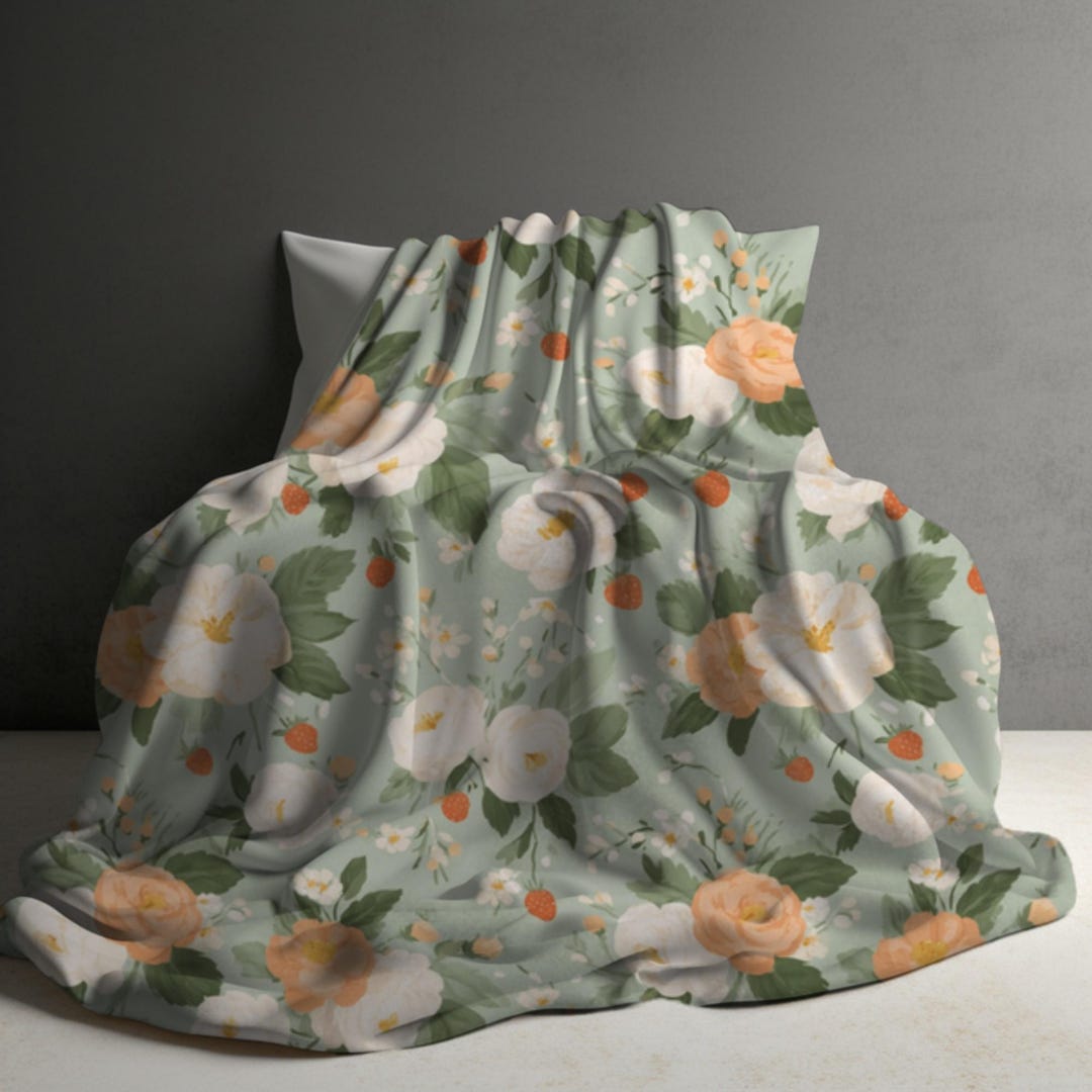 Plush Roses Throw Sage Garden Roses Throw Blanket | Floral Plush Blanket | Cozy Home Gift ...