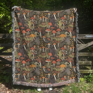 Woven Mushroom Blanket, Cottagecore mushroom blanket, mushroom gift, forestcore gift, Vintage Mushroom Blanket, sofa blanket, Christmas gift