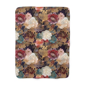 Chiyogami Floral Blanket – Japanese Decor Throw, Fleece Sherpa Throw for Mom, Asian Inspired Home Gift, Asian Floral Blanket image 6