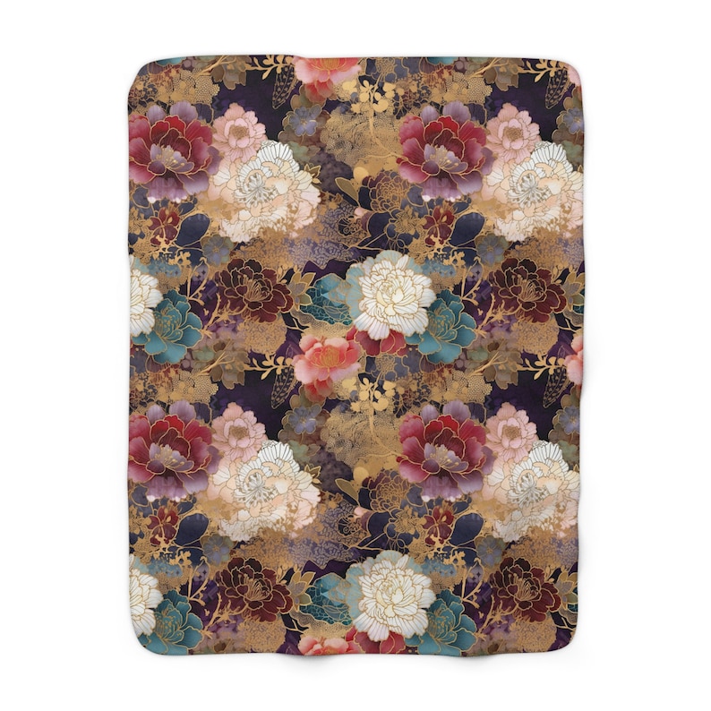 Chiyogami Floral Blanket – Japanese Decor Throw, Fleece Sherpa Throw for Mom, Asian Inspired Home Gift, Asian Floral Blanket image 6
