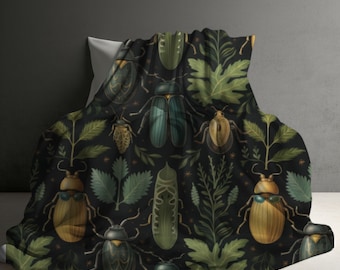 Beetle Decor, Dark Acedemia decor, Cottagecore blanket, Dark Botanical, Cottagecore Decor, Housewarming Gift, Insect Decor, Fleece Blanket,