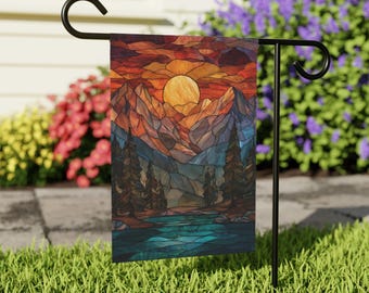 Bandeira de Jardim com Vitral e Montanhas | Bandeira para Jardim e Casa | Bandeira de Primavera para o Jardim, Decoração para o Dia das Mães