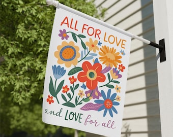 All for love and Love for All, Love Always Wins LGBT Ally Pride Flag, Inclusive Pride Garden Flag, Outdoor LGBT Flag, Rainbow Pride Banner