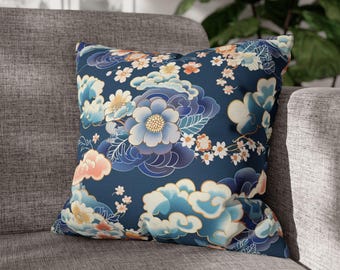 Capa de almofada floral Chinoiserie, de inspiração asiática (quadrada, dupla face)