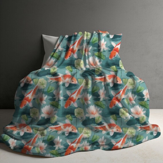 Spring Decor, Koi Blanket, Japanese Koi Fish Blanket, Throw Blankets, Japanese Blanket, Anime Blanket, Koi Blanket, Japanese Style decor
