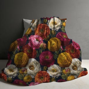 Fleecedeken met ranonkelbloemen, lentedeken | Gezellige bloemendeken - Moederdagcadeau