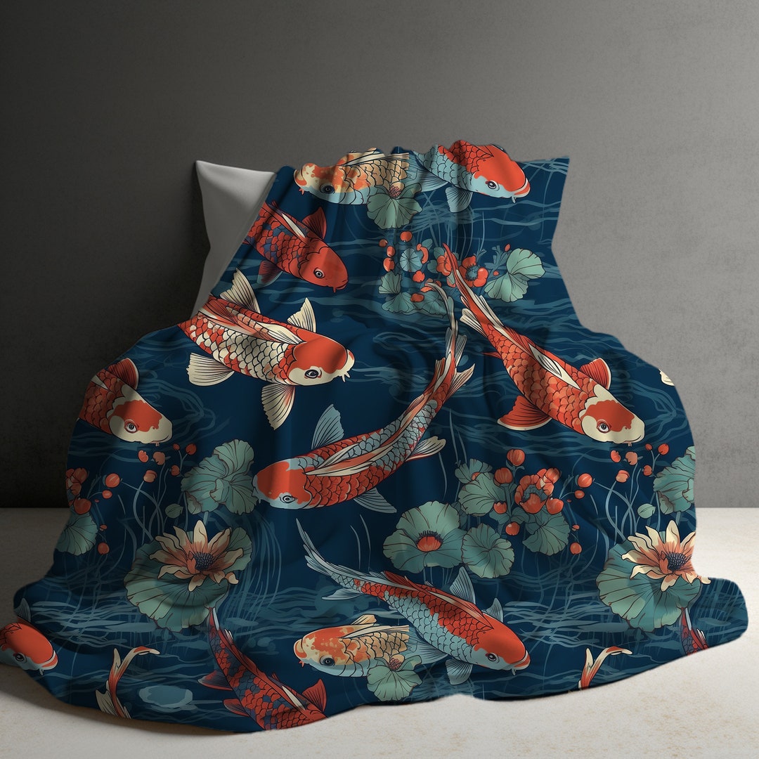 Koi Blanket, Japanese Koi Fish Blanket, Soft Cozy Throw Blankets, Japanese Blanket, Anime