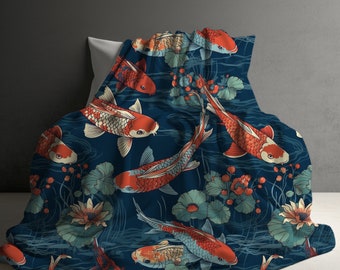 Koi Blanket, Japanese Koi Fish Blanket, Soft Cozy Throw Blankets, Japanese Blanket, Anime Blanket, Koi Pond Blanket, Japanese Style blanket