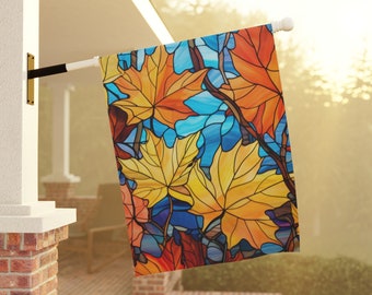 Fall Leaves House Flag, Fall Garden & House Banner, Garden decor, Fall Leaf Decor, Thanksgiving Hostess Gift, Fall House and Fall Mosaic