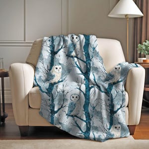 Owl blanket, Owl decor, bestselling gift, cottagecore decor, dark academia, fleece blankets, soft throw, forest animals, owl gift, winter
