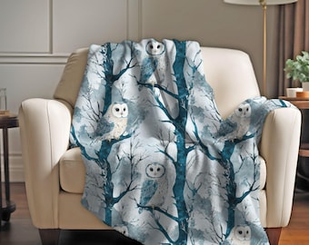 Owl blanket, Owl decor, bestselling gift, cottagecore decor, dark academia, fleece blankets, soft throw, forest animals, owl gift, winter