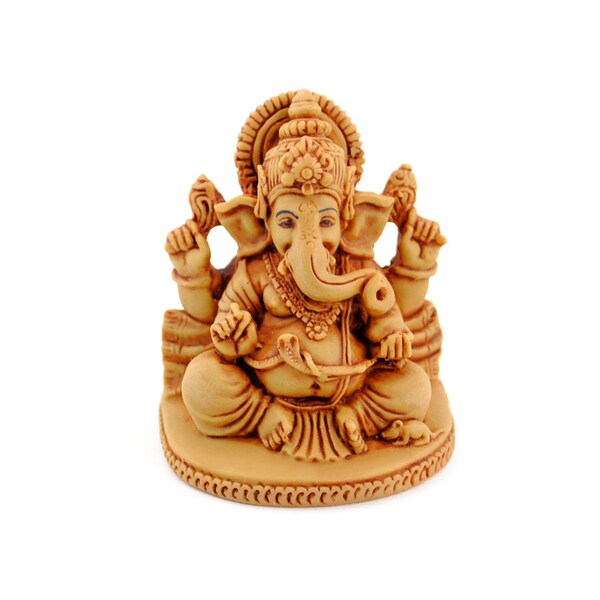 Ganesha Statue 3.75" Seated Hindu Elephant God Ganesh High Quality Tan Resin Figurine