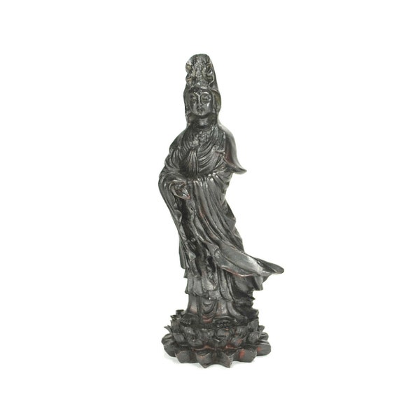 Kwan Yin Statue 5.25" Guanyin Buddhist Goddess of Compassion Dark Resin Icon