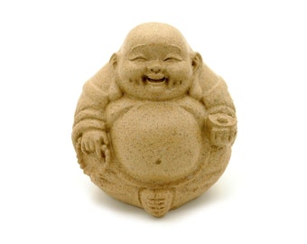 Happy Buddha Statue 3" Cute Laughing Hotei Buddha Feng Shui Sandstone Finish Resin Icon