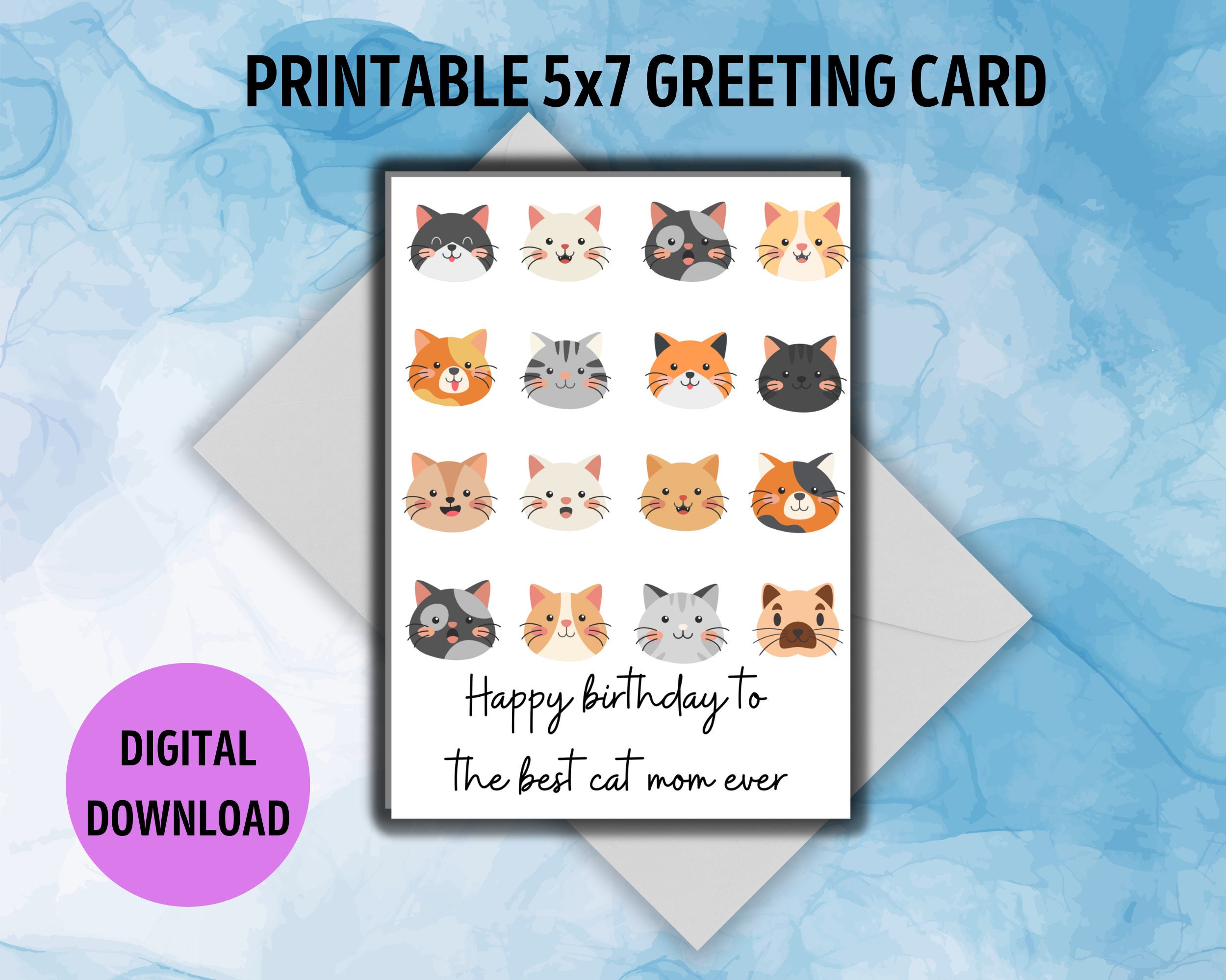 Printable Cat Mom Birthday Card, Birthday Card for Cat People, Card for ...