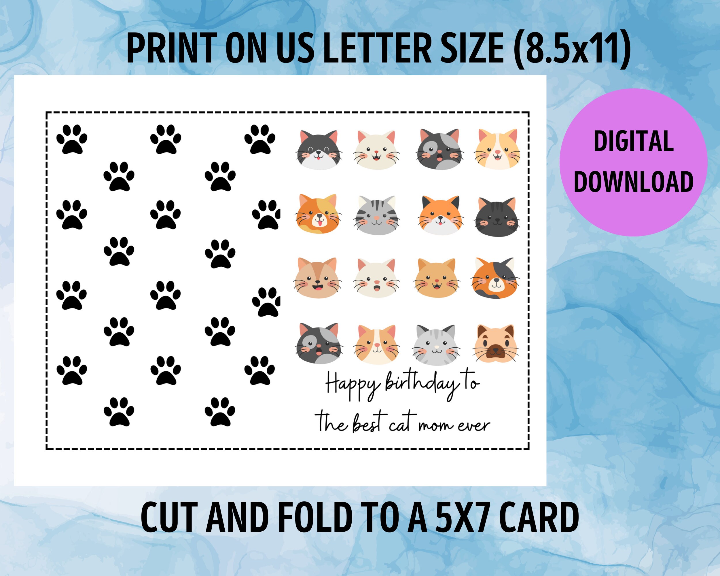 Printable Cat Mom Birthday Card, Birthday Card for Cat People, Card for ...