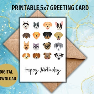 Happy Birthday card, Printable birthday cards, birthday card, birthday card with dogs on it,birthday card for dog people, digital card