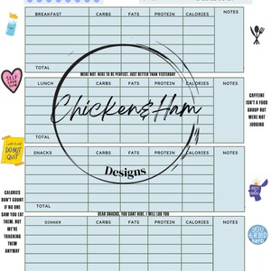 Daily Nutrition tracker, Funny printable food log or macros, calories & meals , Cute meal planner sheet, funny daily food tracker, nutrition