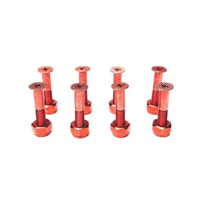 以下が含まれることがあります： 白い背景に、六角ナットとテクスチャード加工された丸い頭が付いた、銅色のボルトが8本配置されています。 ボルトは均等に配置され、金属的な光沢と工業的なデザインを示しています。