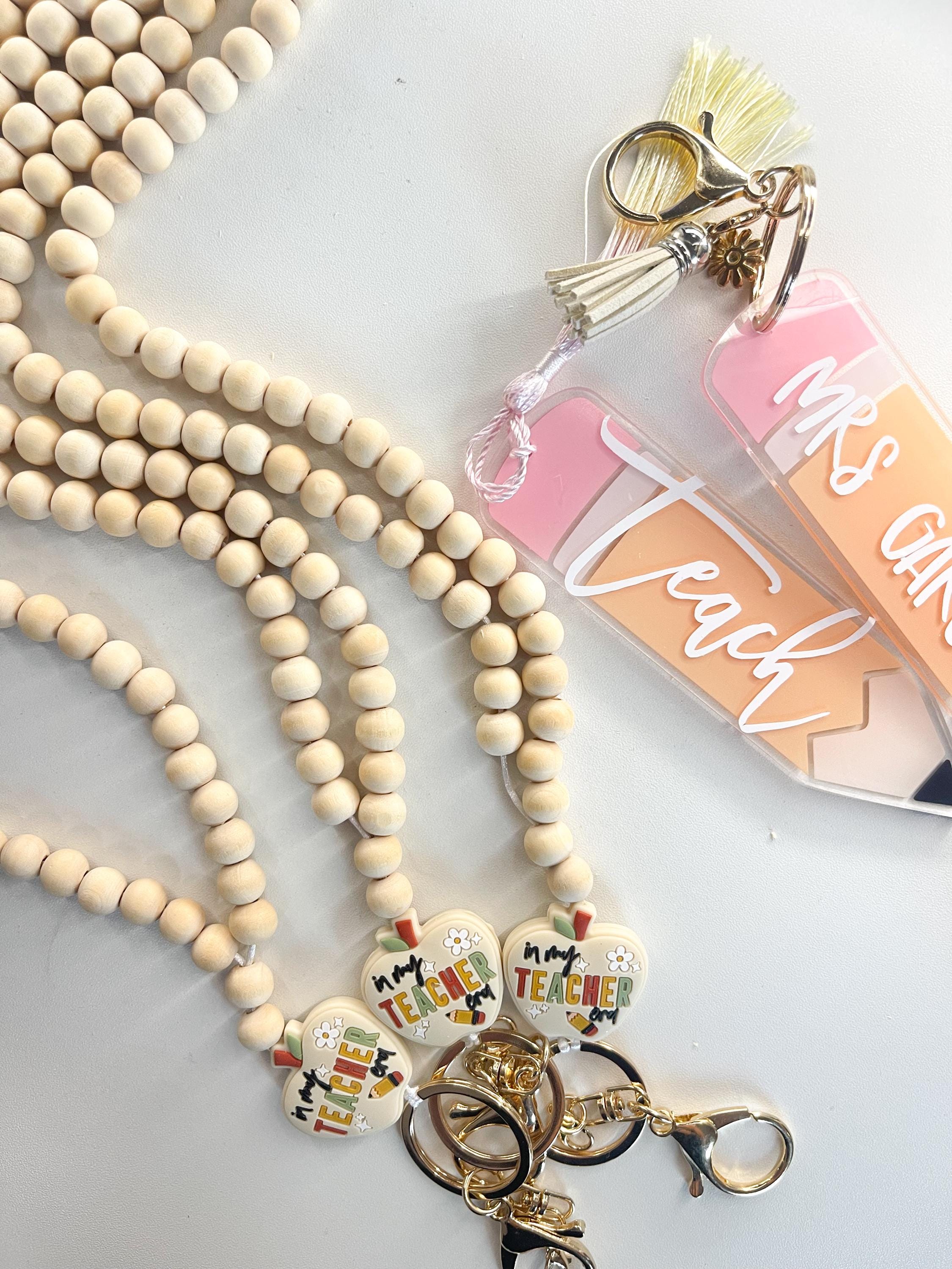 In my teacher era  beaded lanyard | teacher lanyard | long beaded lanyard | apple teacher lanyard |