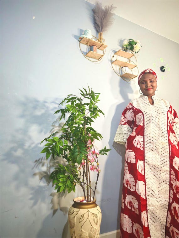 Handmade African Adire Bubu Kaftan with Scarf
